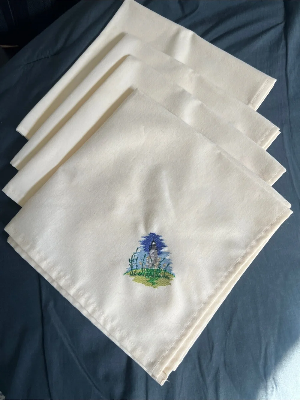 Embroidered Cream Cotton Napkins - Set of 4